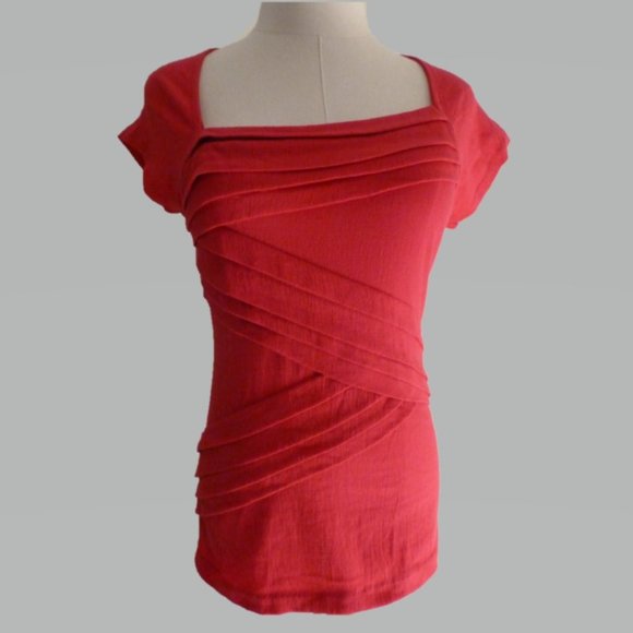 Anthropologie S Red Top with Pleated Detail - Picture 1 of 4